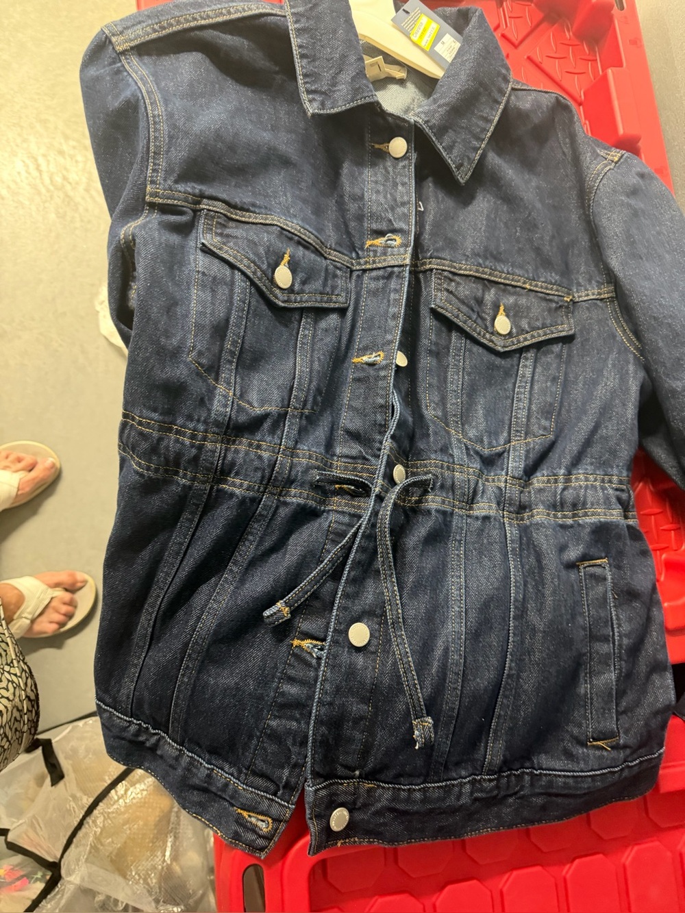 Dark Wash Denim Jacket with Drawstring Waist by universal thread size medium nwt